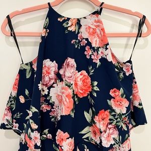 Lulus In The Garden Floral Romper, Navy, Size Small